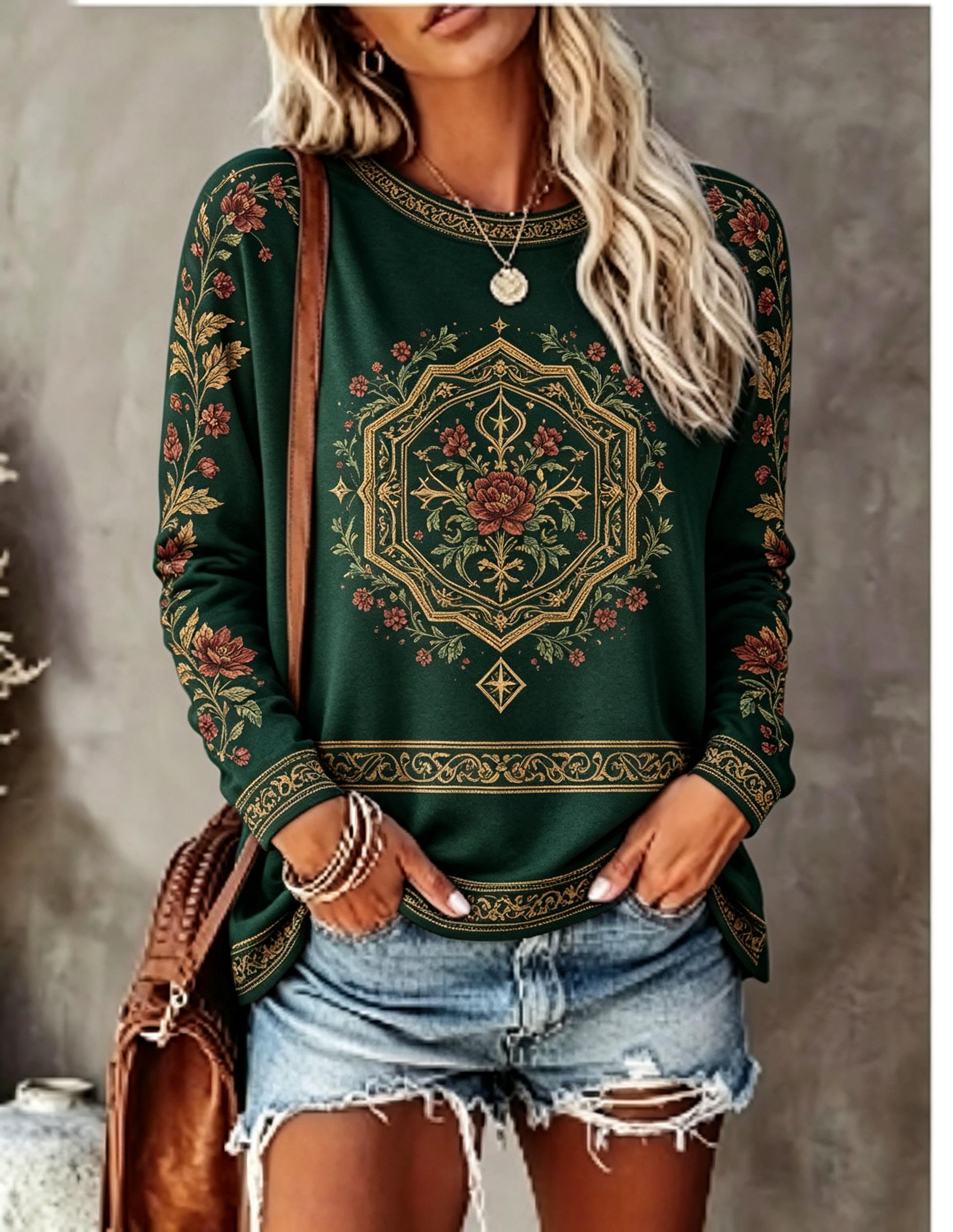 Women Crew Neck Long Sleeve T‑ - Wallpaper review and price