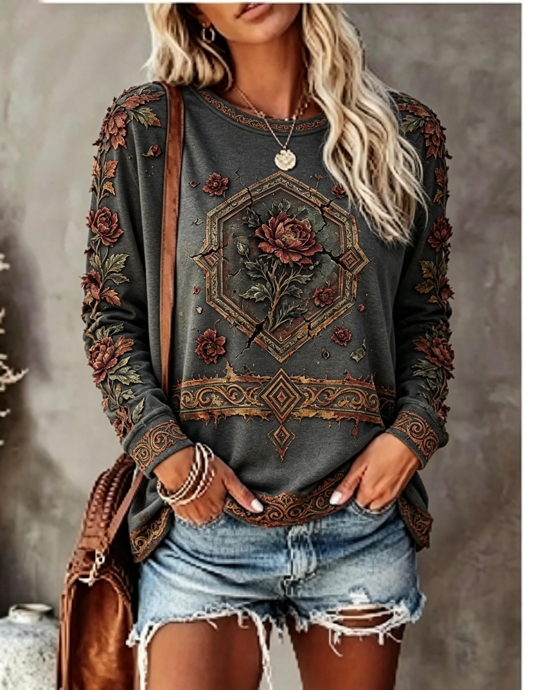 Women Crew Neck Long Sleeve T‑ - Wallpaper review and price