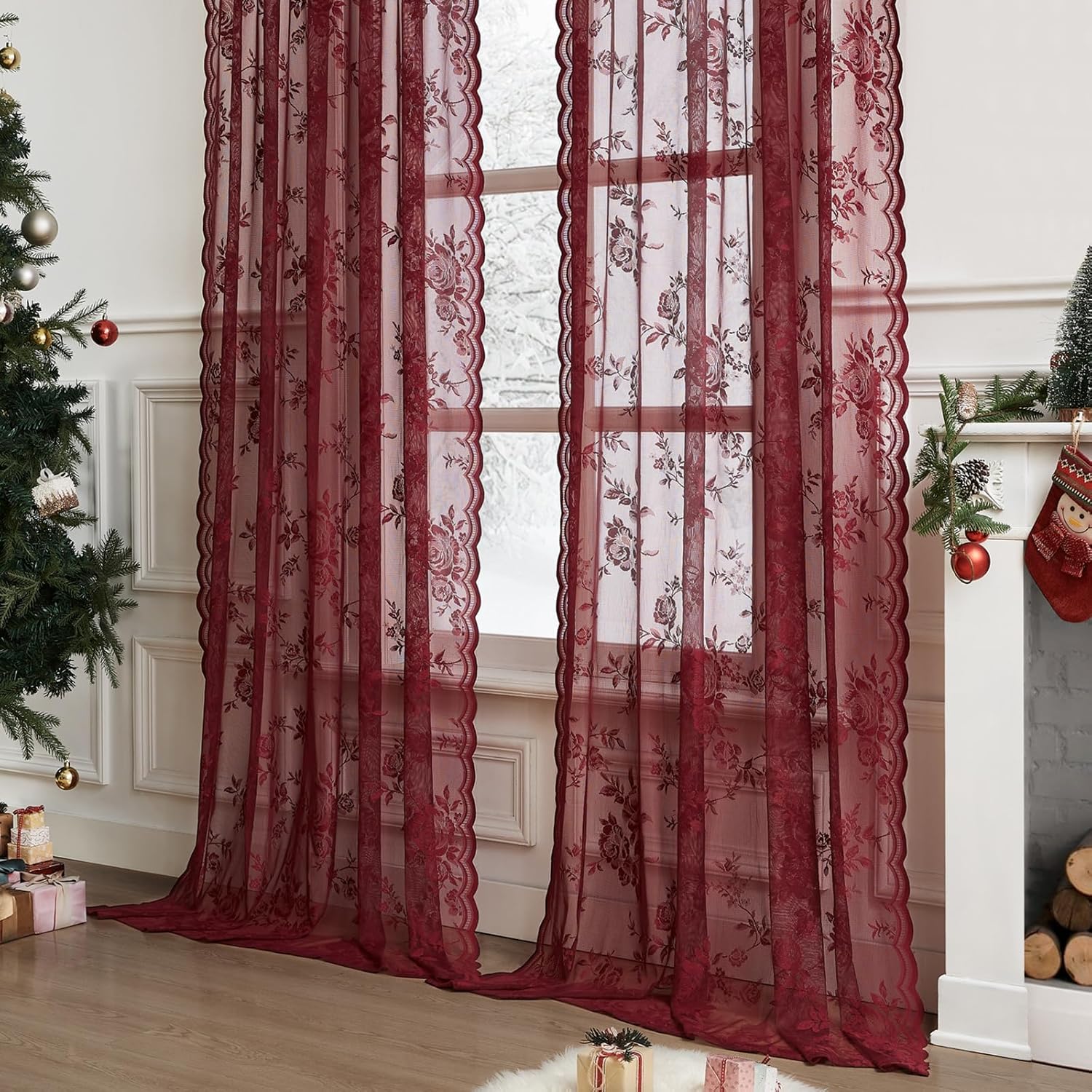 1 PC Burgundy Lace Curtains 45 - Curtain Rods review and price